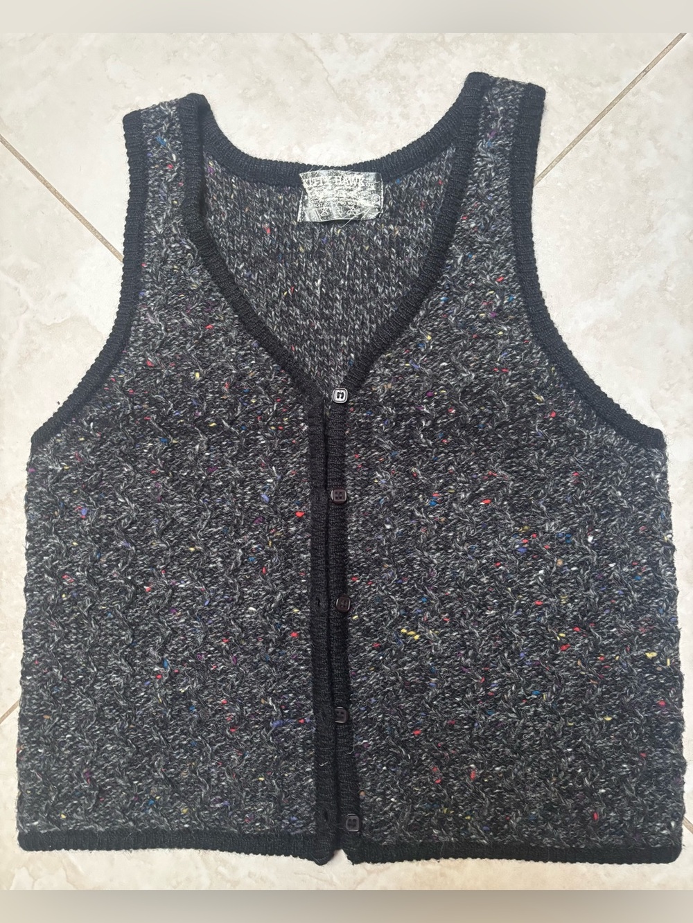 Kitty Hawk Black Flecked Knit Sweater Vest with Button closure